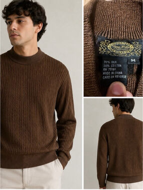 Vintage Bone Heller Sausalito Silk Cotton Mock Neck Sweater Brown size M